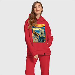 Женский костюм оверсайз Волк кричит на картине Эдварда Мунка - мем искусст, цвет: красный — фото 2