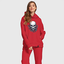 Женский костюм оверсайз Череп с щупальцами, цвет: красный — фото 2