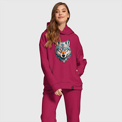 Женский костюм оверсайз Волк - хищник, цвет: маджента — фото 2