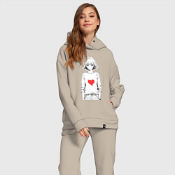 Женский костюм оверсайз Девочка аниме сердце, цвет: миндальный — фото 2