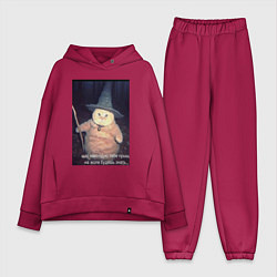 Женский костюм оверсайз Магический мяв кот-мем колдун, цвет: маджента