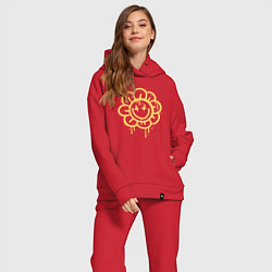 Женский костюм оверсайз Смайлик ромашка, цвет: красный — фото 2