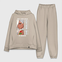 Женский костюм оверсайз Девушка из аниме с розой, цвет: миндальный