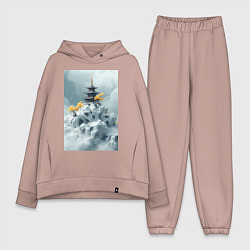 Женский костюм оверсайз Тихий японский пейзаж, цвет: пыльно-розовый