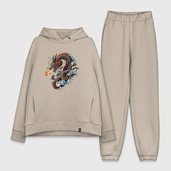 Женский костюм оверсайз Japanese dragon - engraving, цвет: миндальный