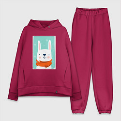 Женский костюм оверсайз Снежный заяц с шарфом, цвет: маджента