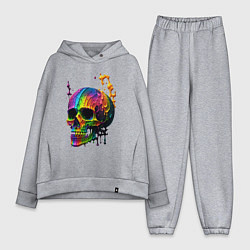 Женский костюм оверсайз Череп в краске, цвет: меланж
