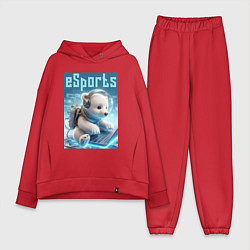 Женский костюм оверсайз Белый медвежонок - киберспорт, цвет: красный