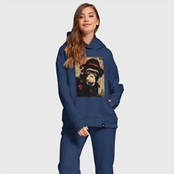 Женский костюм оверсайз Обезьянка детектив в шляпе, цвет: тёмно-синий — фото 2