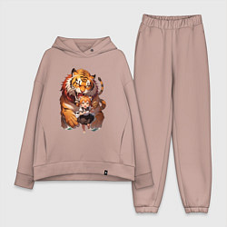 Женский костюм оверсайз Дева в тени тигра, цвет: пыльно-розовый