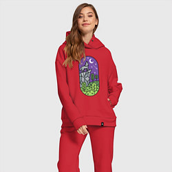 Женский костюм оверсайз Волк на скале, цвет: красный — фото 2