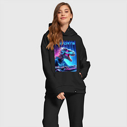 Женский костюм оверсайз Tyrannosaurus is esports player - neon glow, цвет: черный — фото 2