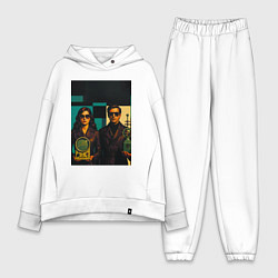 Женский костюм оверсайз Мужчина и девушка с гаджетами ретрофутуризм поп-ар, цвет: белый