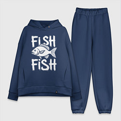 Женский костюм оверсайз Рыба с надписью на английском