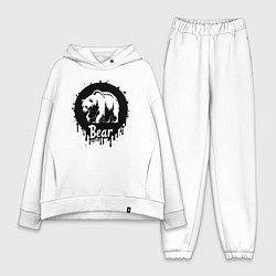 Женский костюм оверсайз Черный медведь в круге, цвет: белый