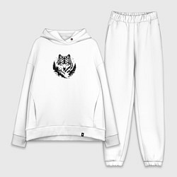 Женский костюм оверсайз Голова волка над лесом, цвет: белый