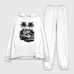 Женский костюм оверсайз Ретро-Куба пальмы и автомобиль, цвет: белый