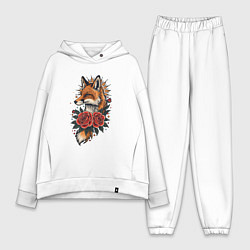 Женский костюм оверсайз Татуировка лисы с розами