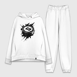 Женский костюм оверсайз Чёрная хоккейная шайба, цвет: белый