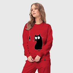 Костюм хлопковый женский Кот и рыба, цвет: красный — фото 2
