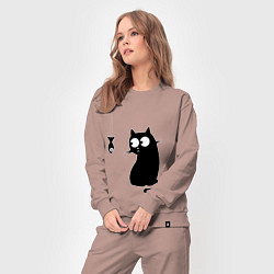 Костюм хлопковый женский Кот и рыба, цвет: пыльно-розовый — фото 2