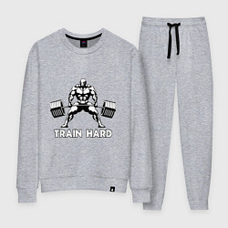 Костюм хлопковый женский Train hard тренируйся усердно, цвет: меланж