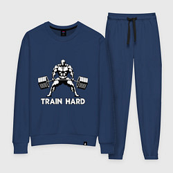 Костюм хлопковый женский Train hard тренируйся усердно, цвет: тёмно-синий