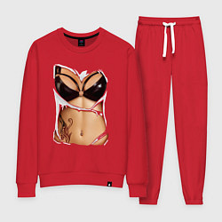 Костюм хлопковый женский Кожаный бюст, цвет: красный