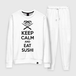 Костюм хлопковый женский Keep Calm & Eat Sushi, цвет: белый