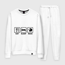 Костюм хлопковый женский Eat Sleep Race (Ешь, Спи, Гоняй), цвет: белый