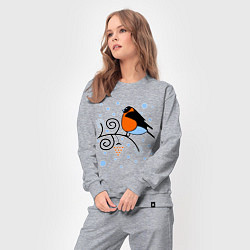 Костюм хлопковый женский Снегирь на ветке рябины, цвет: меланж — фото 2