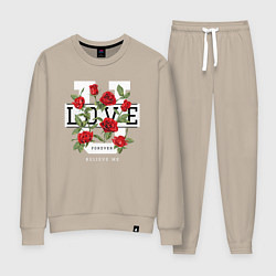 Костюм хлопковый женский Love u forever flowers, цвет: миндальный