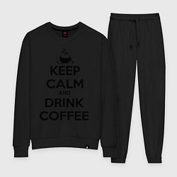 Костюм хлопковый женский Keep Calm & Drink Coffee, цвет: черный