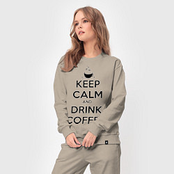 Костюм хлопковый женский Keep Calm & Drink Coffee, цвет: миндальный — фото 2