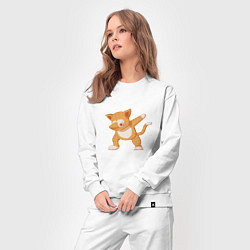 Костюм хлопковый женский Cat Dabbing, цвет: белый — фото 2