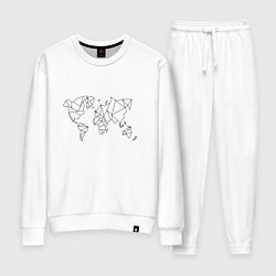 Костюм хлопковый женский Карта мира-минимализм, цвет: белый
