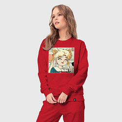 Костюм хлопковый женский Еда Делает Меня Счастливой! SM, цвет: красный — фото 2