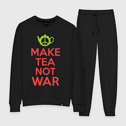 Костюм хлопковый женский Make tea not war, цвет: черный