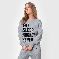 Костюм хлопковый женский EAT SLEEP HOCKEY REPEAT, цвет: меланж — фото 2