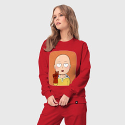 Костюм хлопковый женский Сайтама One Punch Man, цвет: красный — фото 2