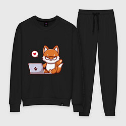 Костюм хлопковый женский Cute fox and laptop, цвет: черный