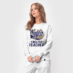 Костюм хлопковый женский Worlds best English Teacher, цвет: белый — фото 2