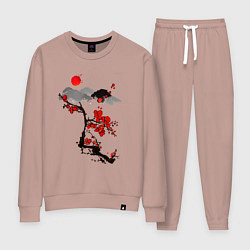 Костюм хлопковый женский Рисунок Сакура, цвет: пыльно-розовый
