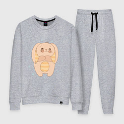 Костюм хлопковый женский Милый зайка с полосатым пузом, цвет: меланж