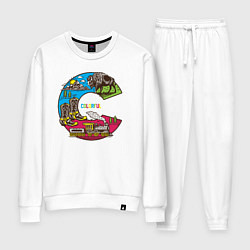 Костюм хлопковый женский Путешествие Colorful, цвет: белый