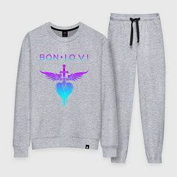 Костюм хлопковый женский BON JOVI NEON LOGO HEART, цвет: меланж