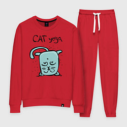 Костюм хлопковый женский Кот и йога, цвет: красный