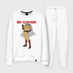 Костюм хлопковый женский Сайтама в ободранном костюме One Punch-Man, цвет: белый