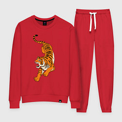 Костюм хлопковый женский Агрессивный коварный тигр, цвет: красный