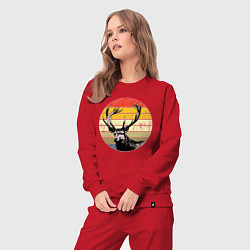 Костюм хлопковый женский Олень на закате винтажный стиль, цвет: красный — фото 2